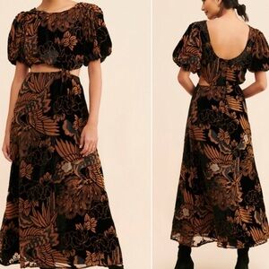 Anthropologie Floral Burnout Velvet Dress in Bronze & Black